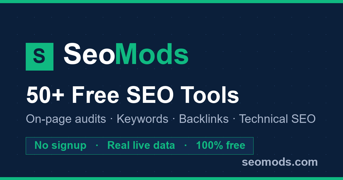 Preview image from Free SEO Tools — 80+ Professional Tools, No Signup | SeoMods